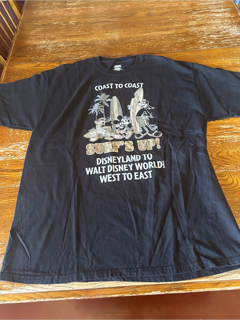 Disney Black Surf's Up Graphic Tee with Tan Accents